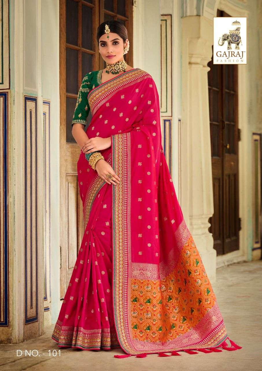 Gajraj Series101 to 112 Designer Party Wear Silk Saree Wholesaler