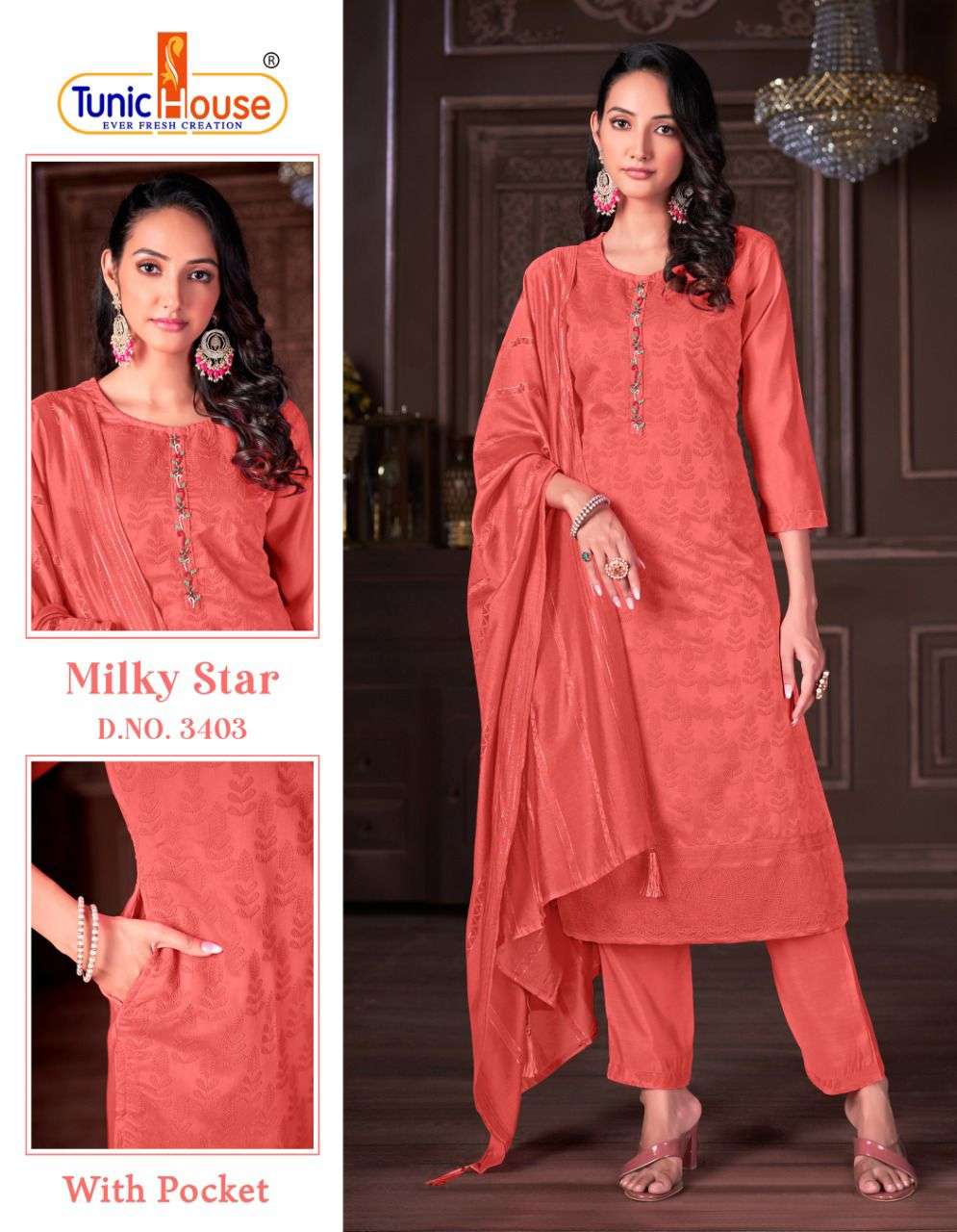 Tunic House Milky Star Readymade Fancy Silk Salwar Suit Catalog Wholesaler