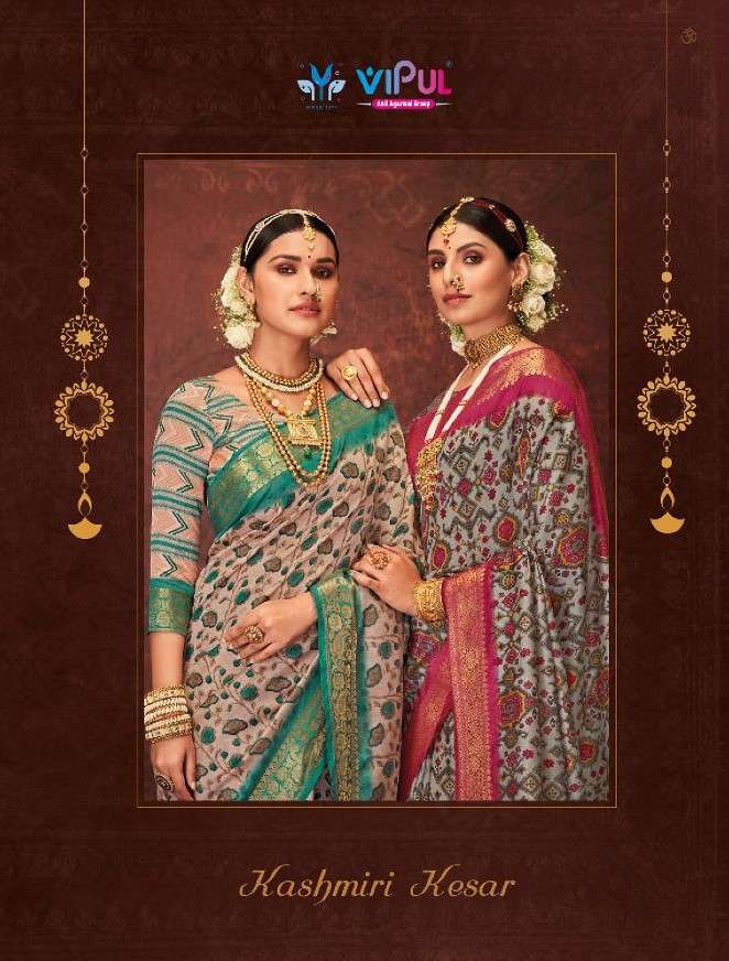Vipul Kashmiri Kesar Silk Printed Festive Wear Saree Supplier