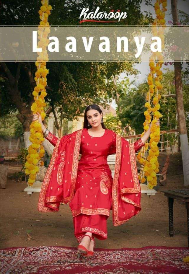 Kalaroop Laavanya By kajree Fancy Jacquard Party Wear Kurti Pent Dupatta Set 