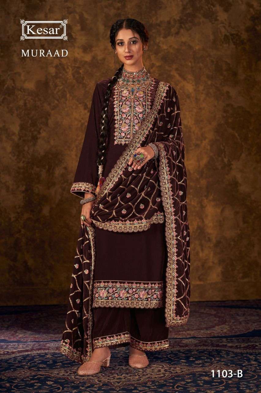 Kesar Muraad 1101B to 1103B Series By karachi Prints Velvet ladies Suits Designs