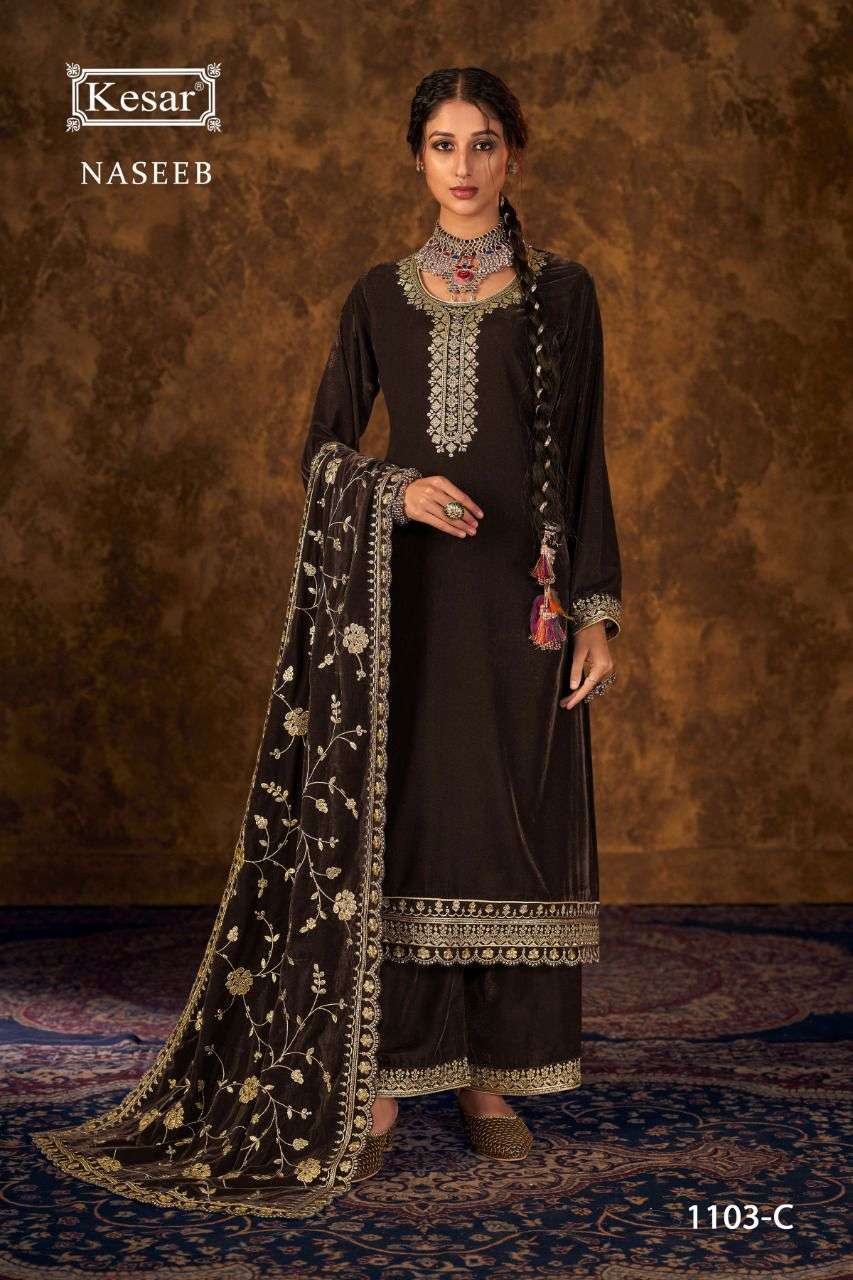 Kesar Naseeb 1101D to 1103D Series By Karachi Prints Party Wear velvet Suits Designs