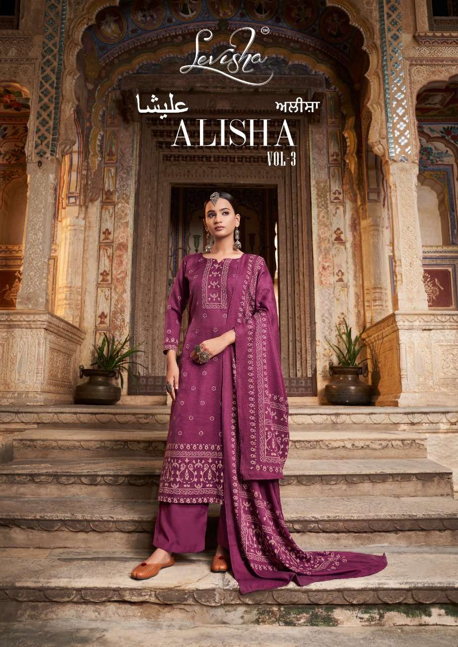 Levisha Alisha Vol 3 Kani Print Pashmina ladies Suit Dealer