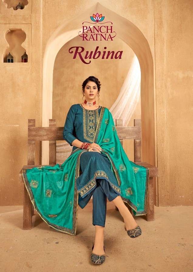 Panch Ratna Rubina Party Wear Silk Salwar Suit Exporter