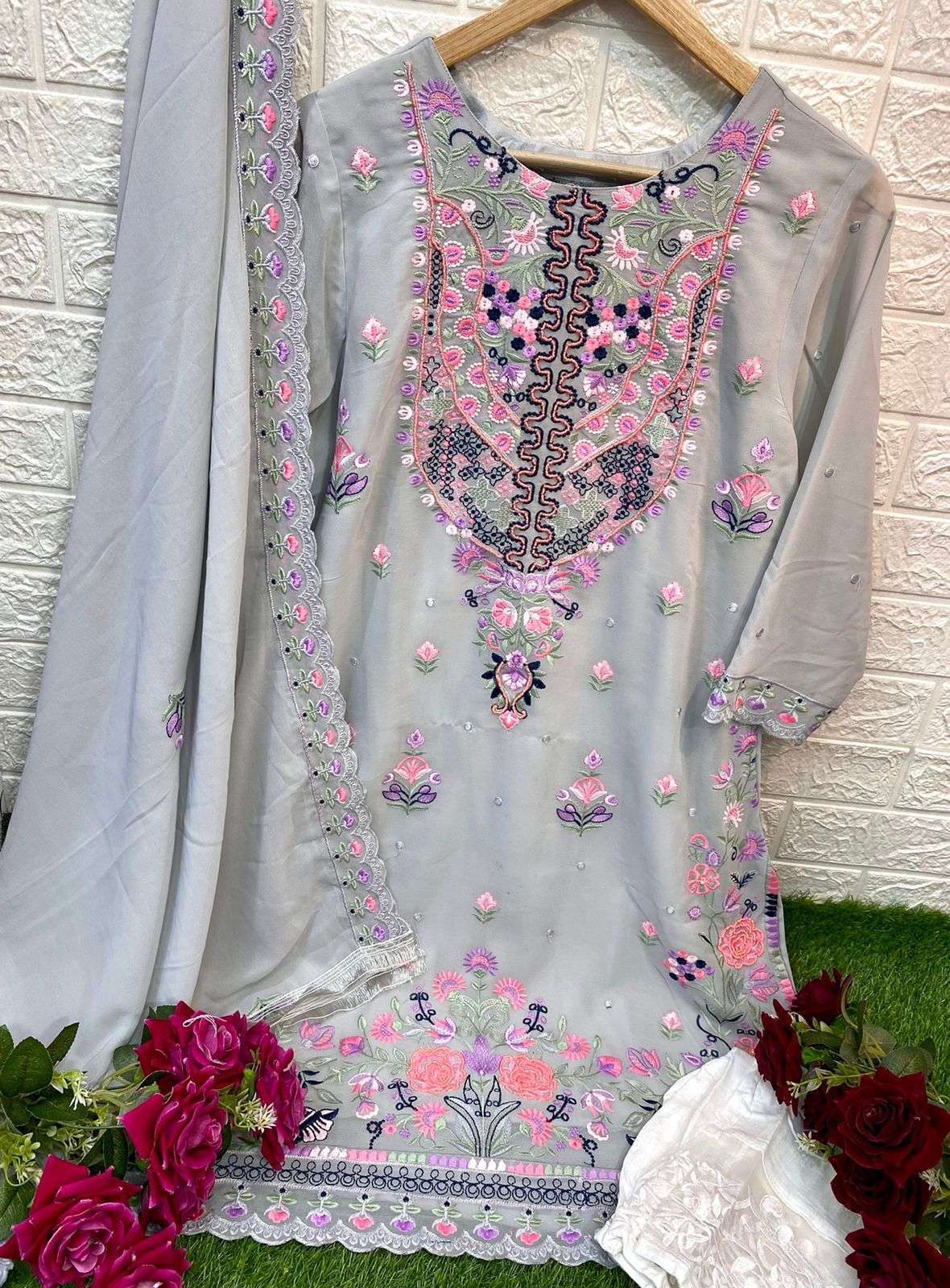 Ramsha R 1004 Grey Readymade Pakistani Suit