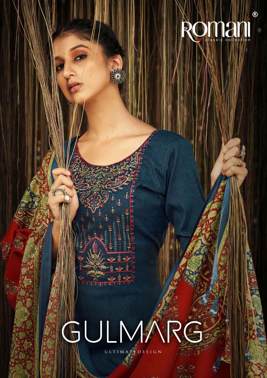 Romani Gulmarg Exclusive Embroidered Pashmina Suit Wholesaler
