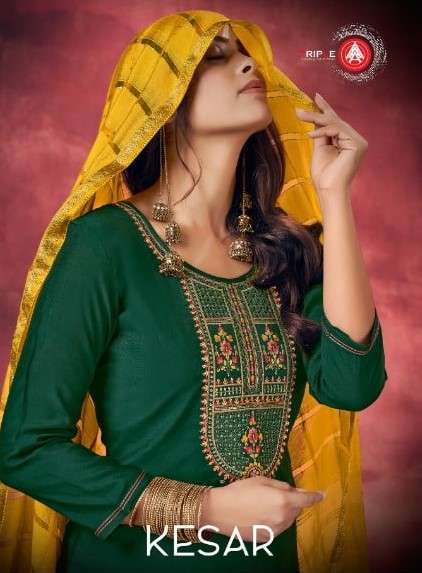Tripal AAA Kesar Festive Wear Silk Salwar Kameez Wholesaler