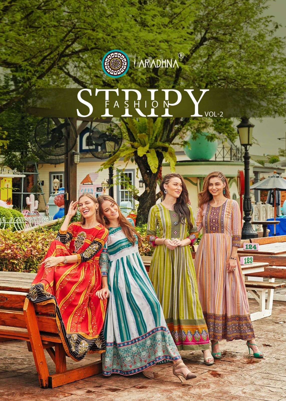 Aradhna Fashion Stripy Vol 2 Exclusive Striped Print Long Kurti Gown Supplier