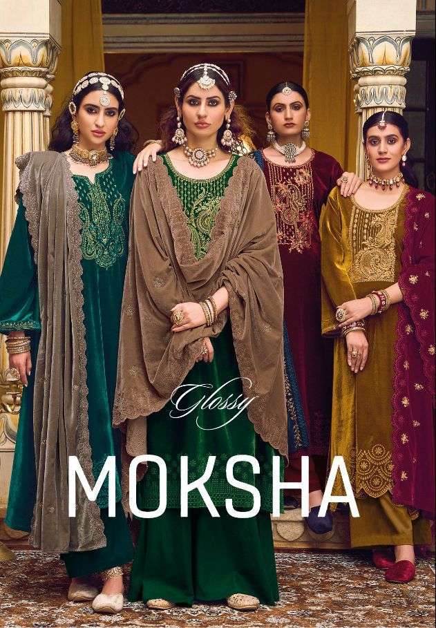 Glossy Moksha Designer Party Wear Pure Velvet Suit Wholesaler New Design