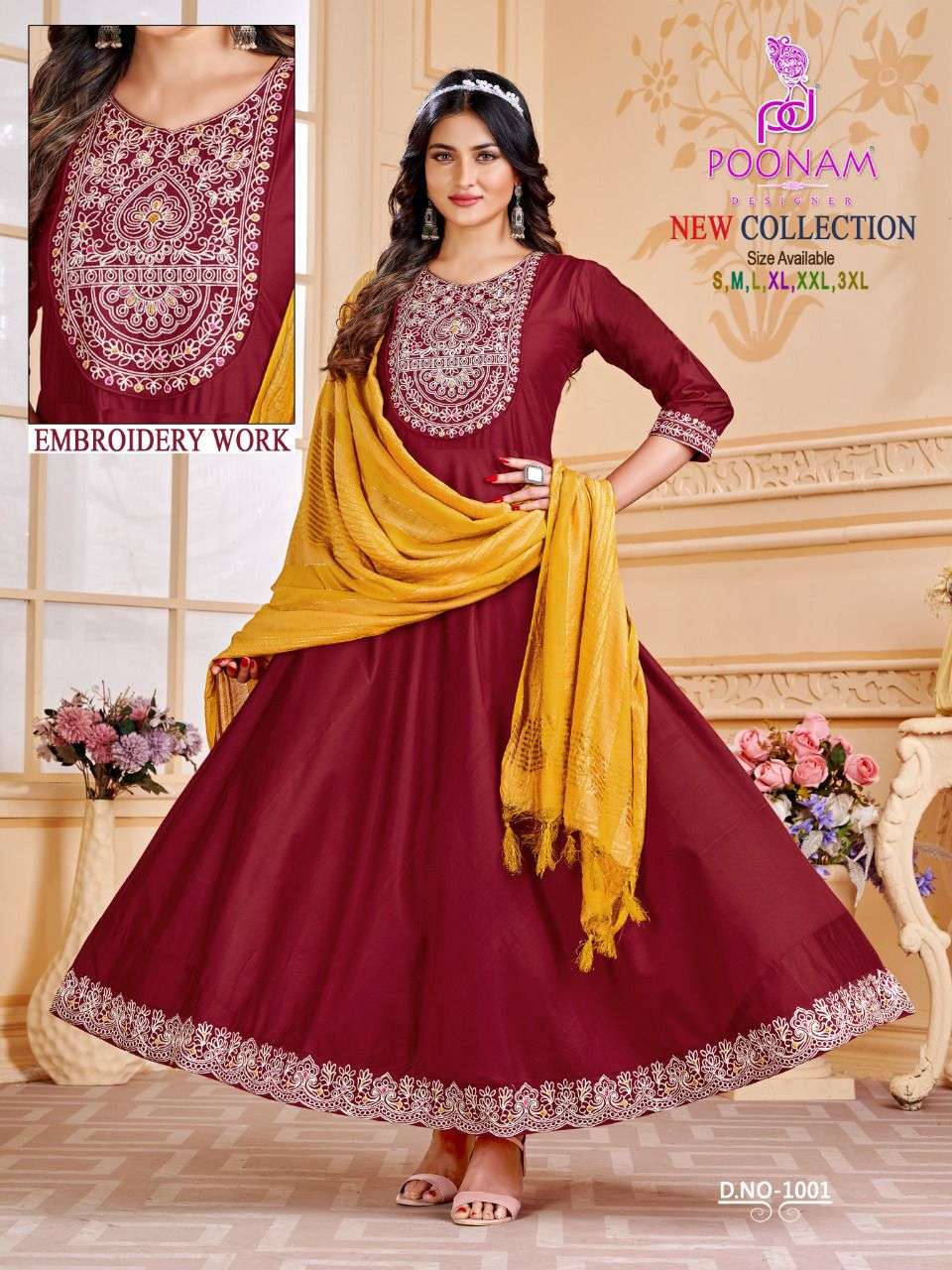 Poonam Designer New Collection Fancy Silk Gown Dupatta Set Catalog Exporter