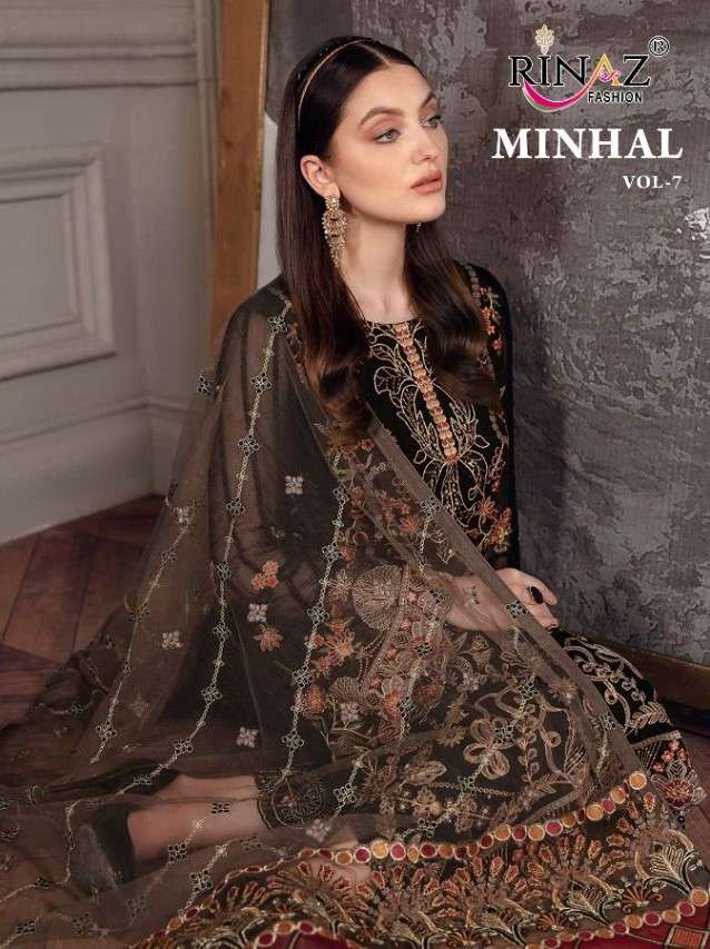 Rinaz Minhal Vol 7 Party Wear Hits Designs Pakistani Suit Catalog Wholesaler