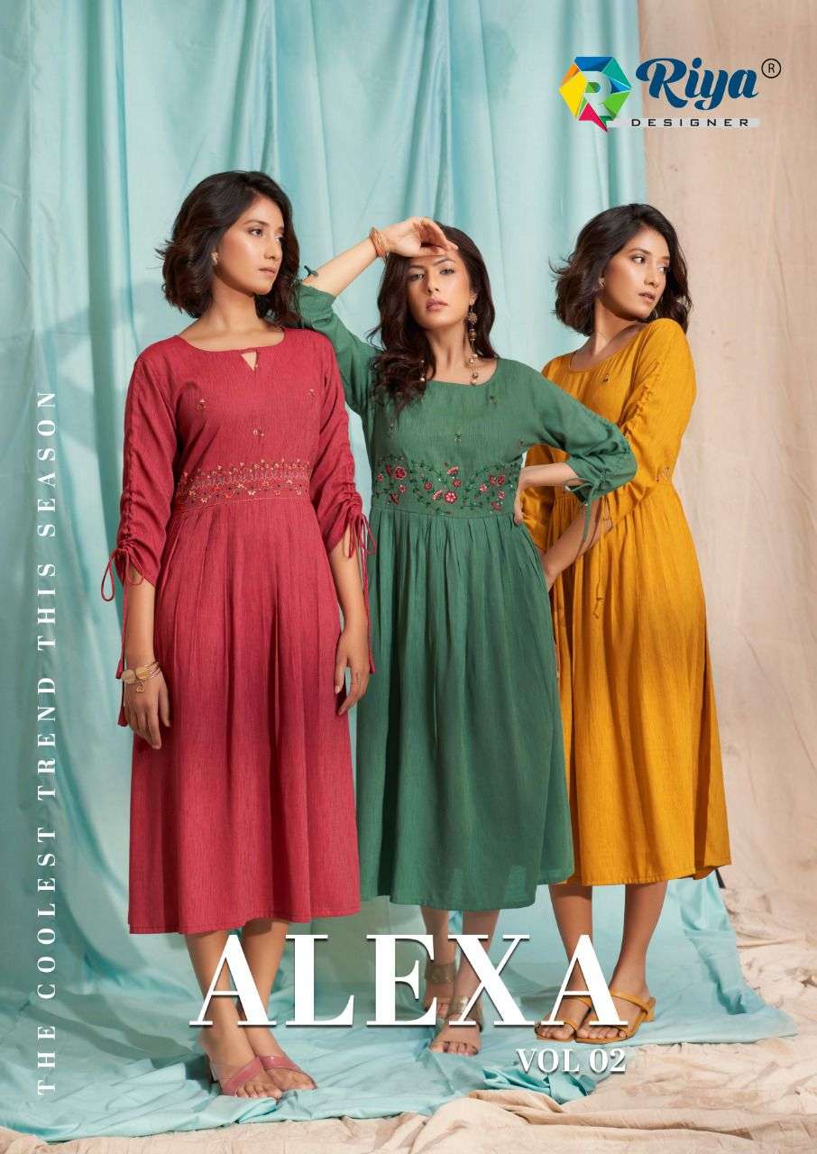 Riya Alexa Vol 2 Heavy Slub Fancy Nayra Cut Kurti Supplier New Catalog