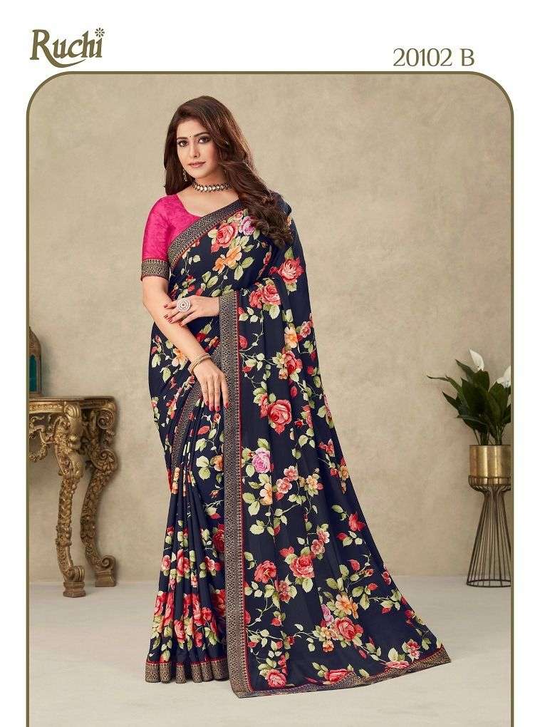 Ruchi Saree Samaira 3rd Edition Fancy Flower Print Crepe Silk Saree Catalog Dealer