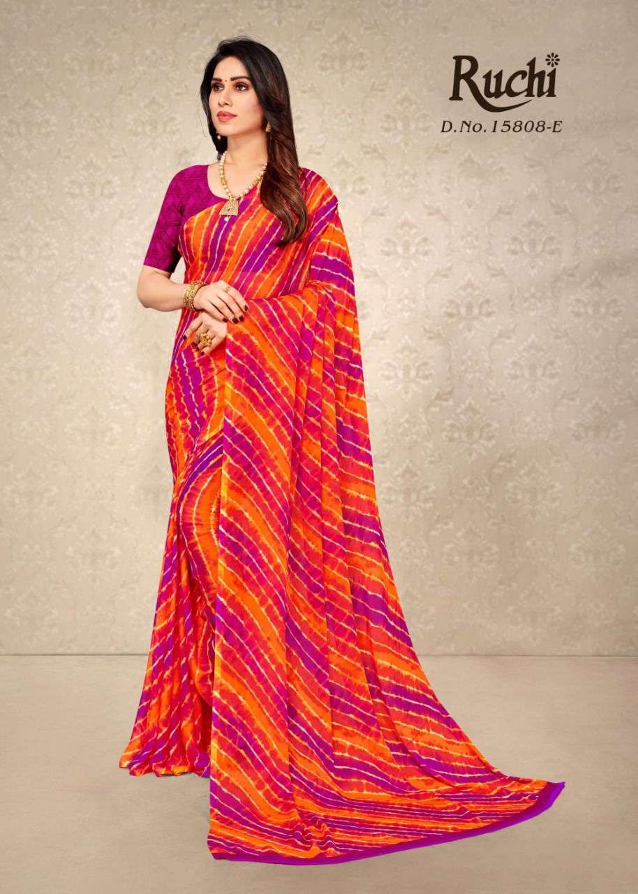 Ruchi Saree Star Chiffon 15808 Colors Chiffon Fancy Lehriya Print Saree Supplier