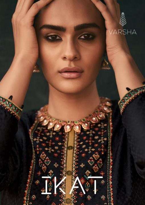 Varsha Fashion Ikat Tussar With Embroidery Designer Salwar Suit Varsha Wholesaler