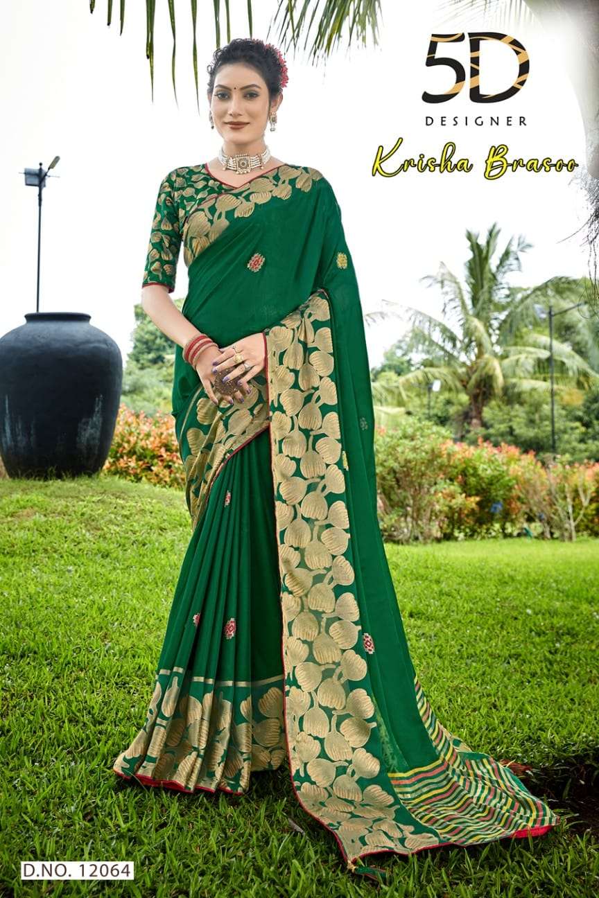 5D Designer Krishna Brasso Exclusive Festive Wear Brasso Saree Wholesaler New Catalog