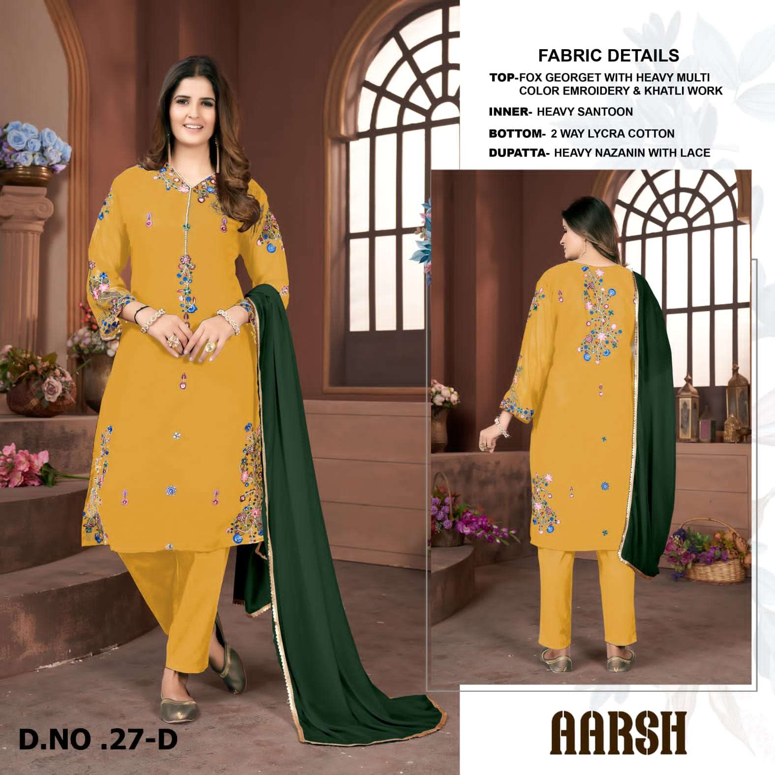 Aarsh 027 Colors Party Wear Embroidered Pakistani 3 Piece Suit Wholesaler