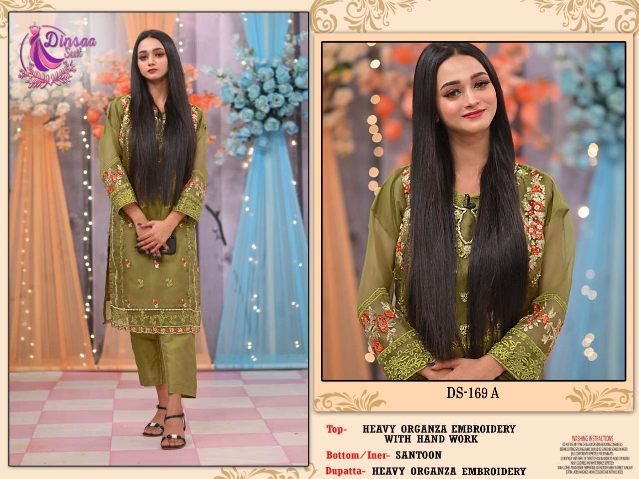 Dinsaa Ds 169 Colors Organza Pakistani Salwar Suit Catalog Wholesaler