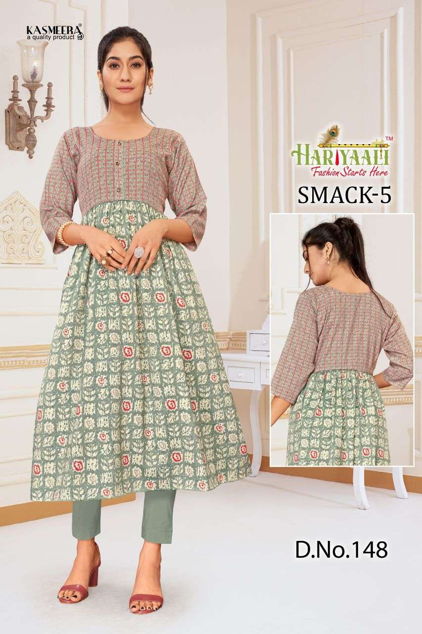 Hariyaali Smack Vol 5 Branded New Designs Flair Kurti Gown Size Set Exporter