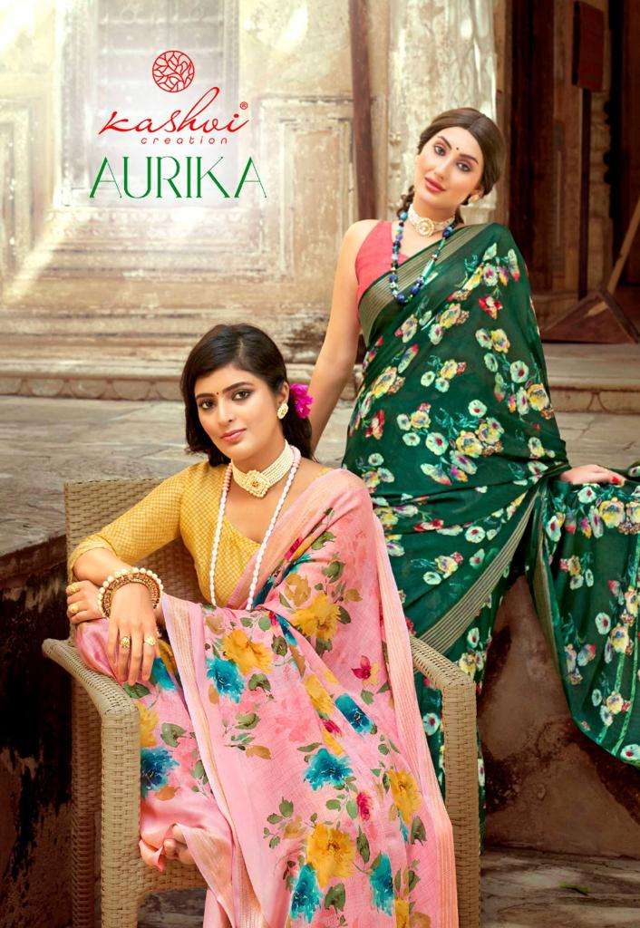 Kashvi Aurika Fancy Flower Print Exclusive Silk Saree Catalog Wholesaler