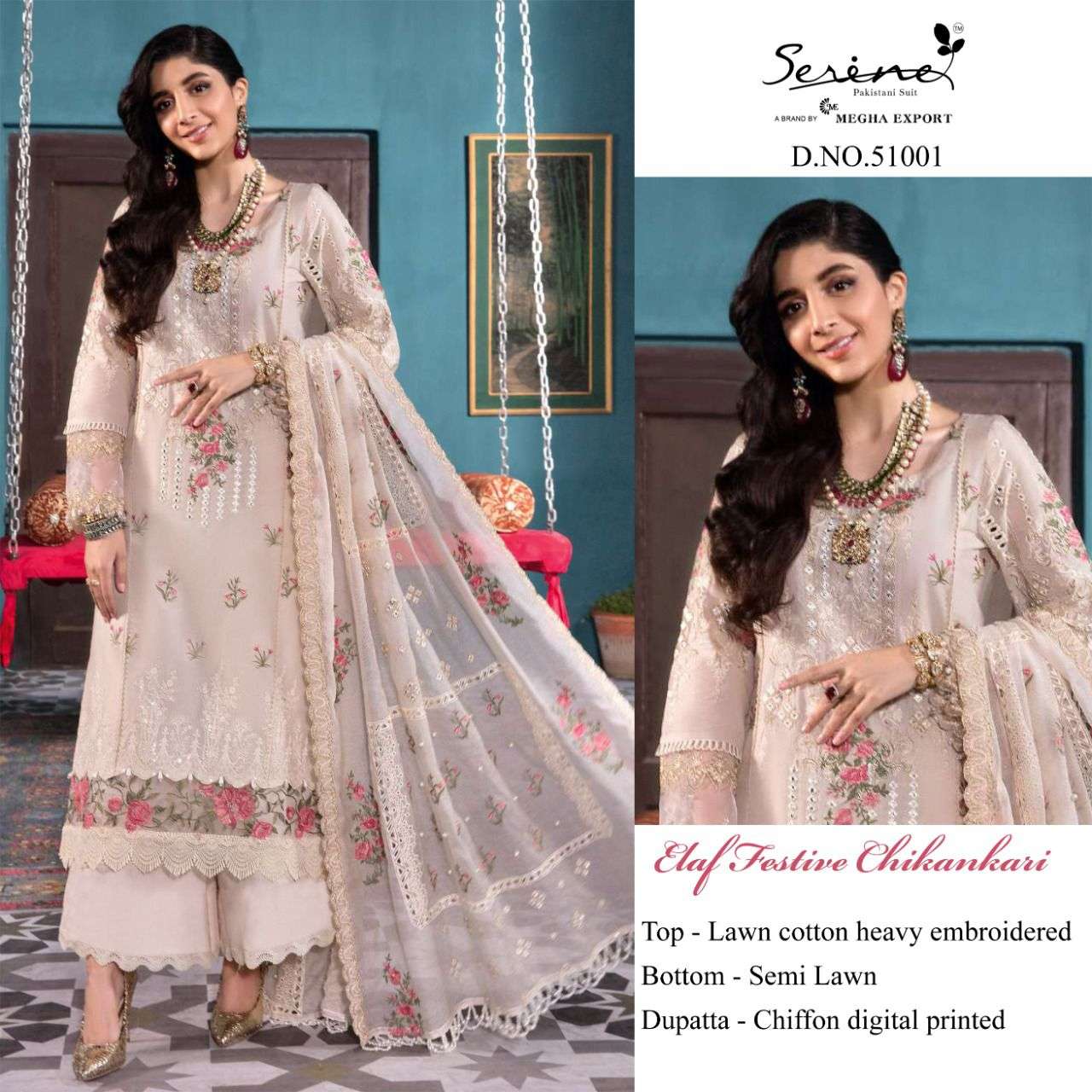 Megha Export Elaf Festive Chikankari Pakistani Cotton Dress Catalog Supplier