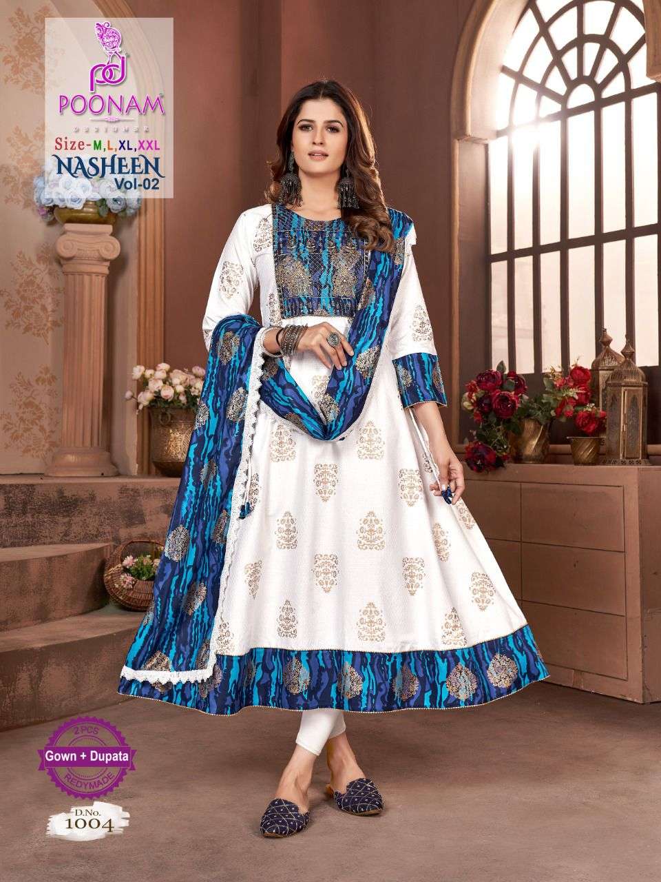 Poonam Designer Nasheen Vol 2 New Designs Gown Dupatta Set Wholesaler