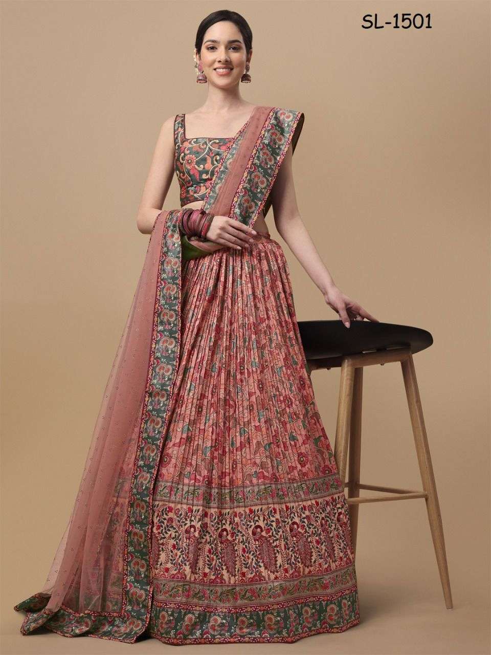 Saptrangi Kalamkari 1501 TO 1510 Party Wear Silk Designer Lehenga Choli Supplier