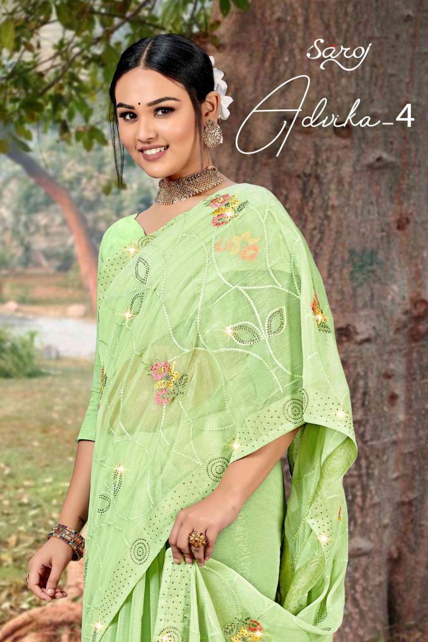 Saroj Sarees Advika Vol 4 Exclusive Work Chiffon Party Wear Saree Wholesaler