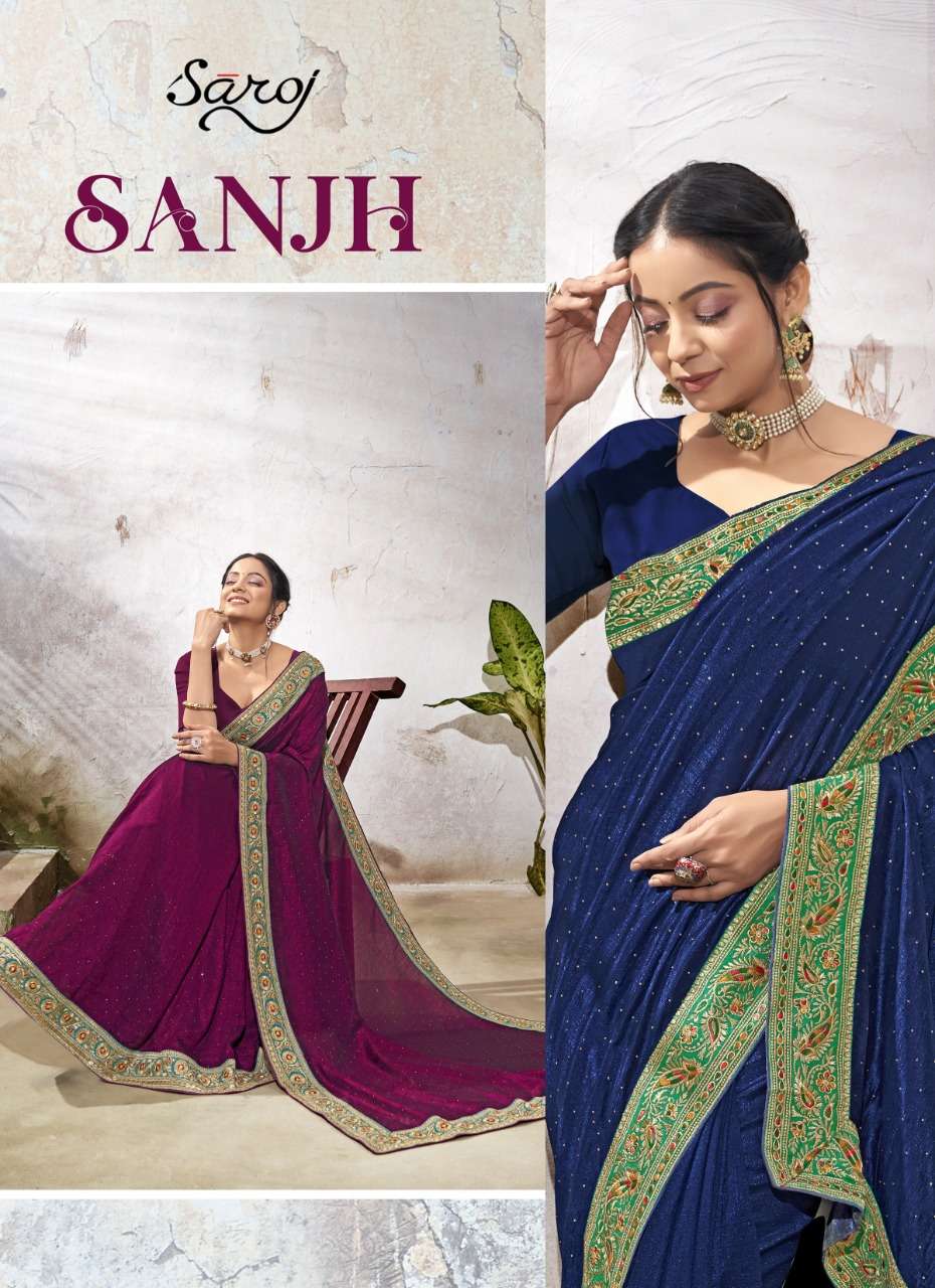 Saroj Sarees Sanjh Heavy Border Work Party Wear Silk Saree Catalog Exporter