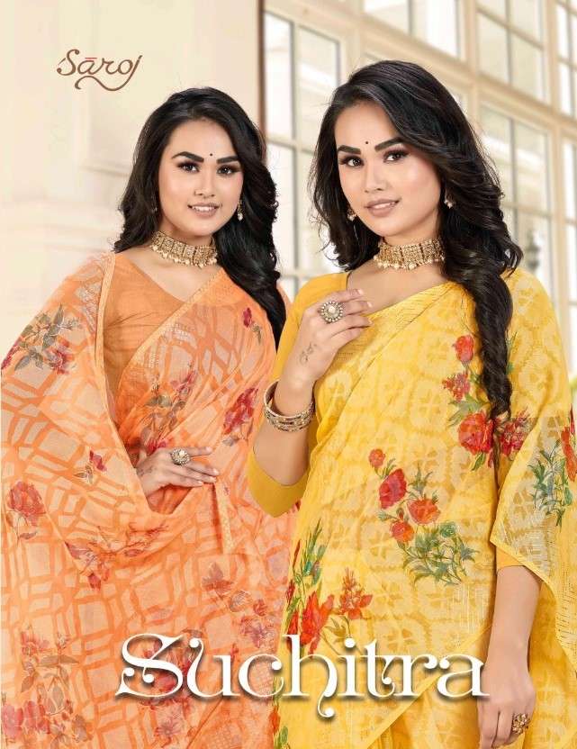 Saroj Sarees Suchitra Fancy Print Brasso Saree New Catalog Supplier