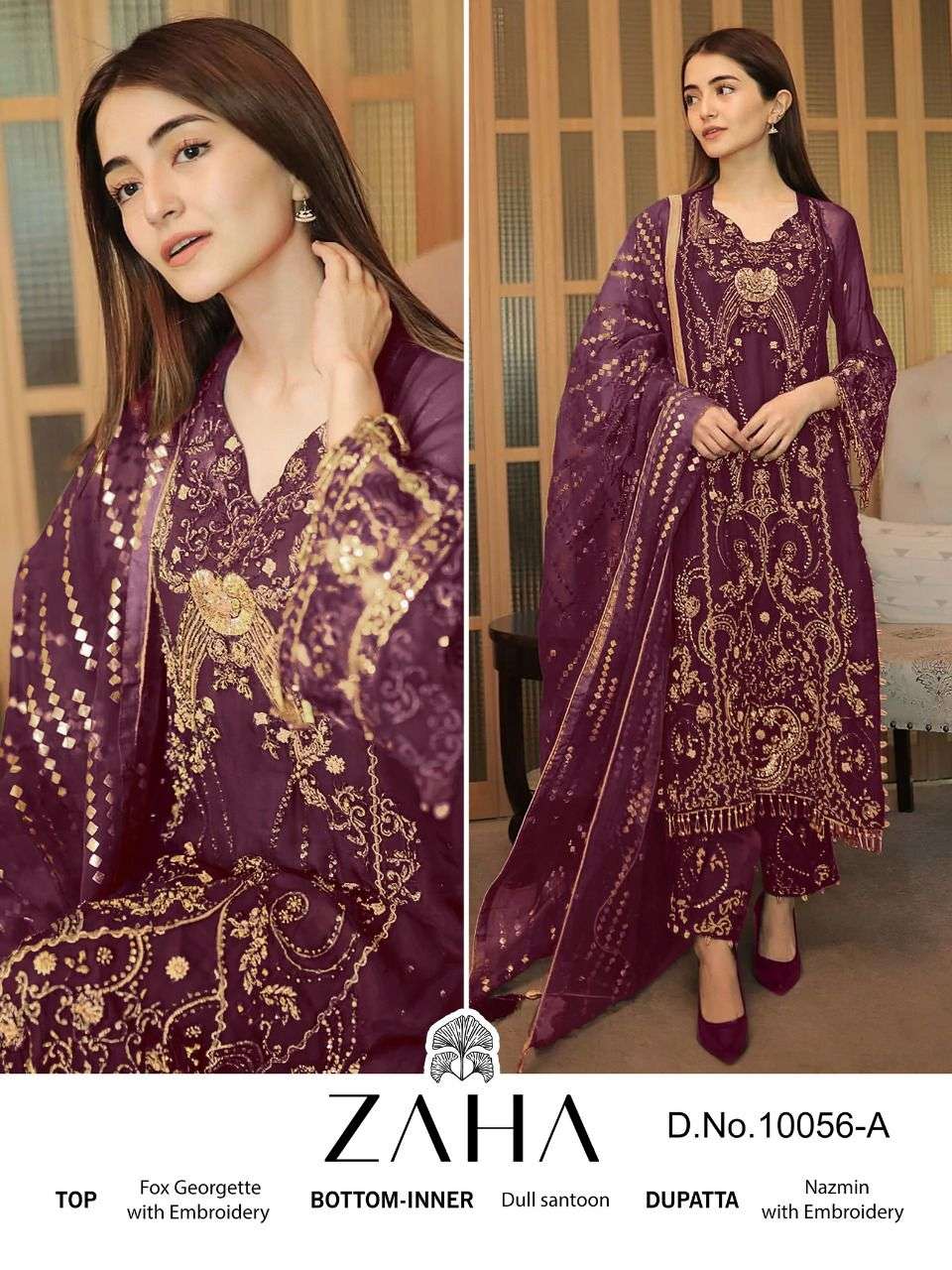 Zaha Malika 10056 Colors Party Wear Designer Work Pakistani Suit Catalog Wholesaler
