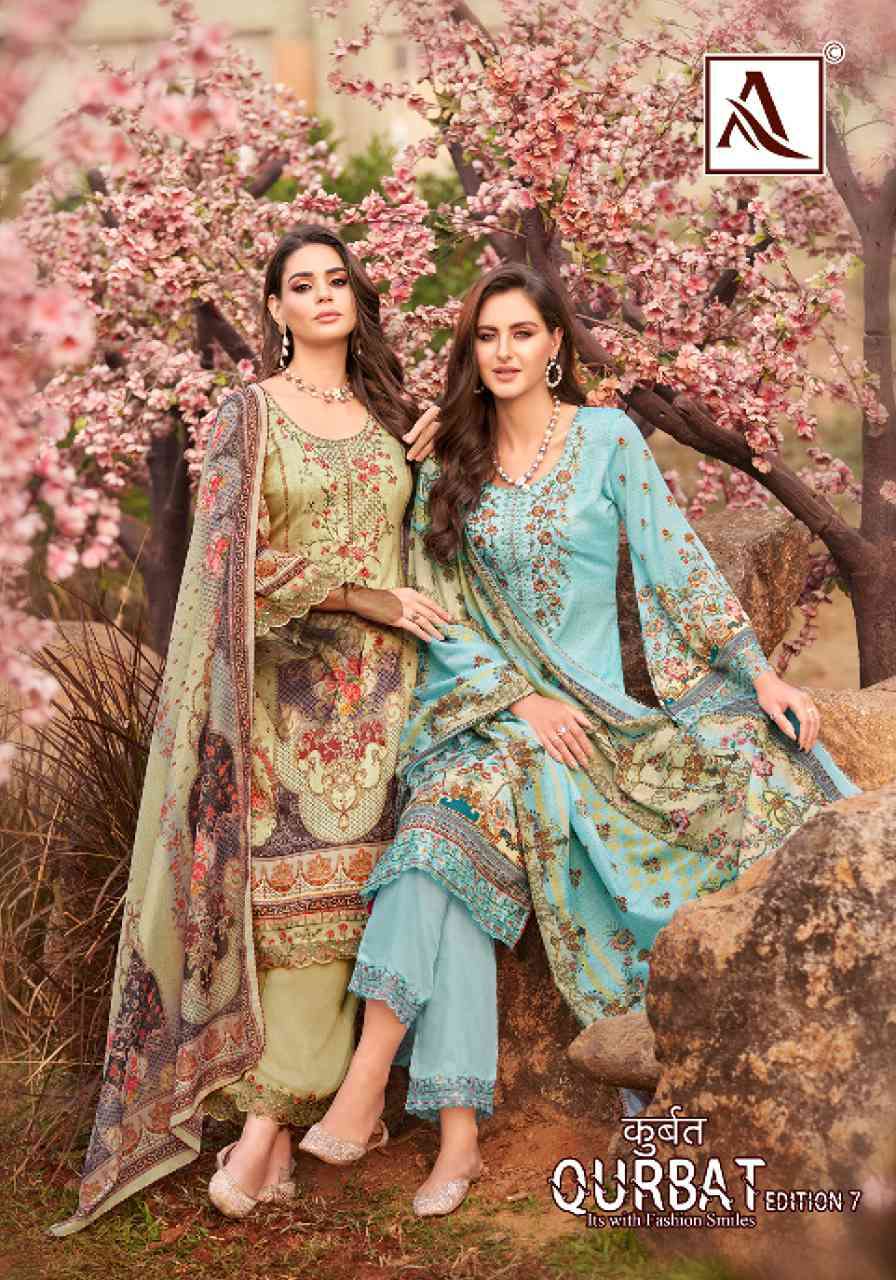 Alok Suit Qurbat Vol 7 Digital Pakistani Print Branded Cotton Unstitch Dress Supplier