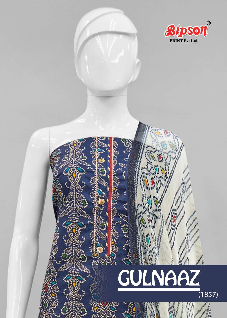 Bipson Gulnaaz 1857 Foil Print Branded Cambric Cotton Unstitch Dress Supplier