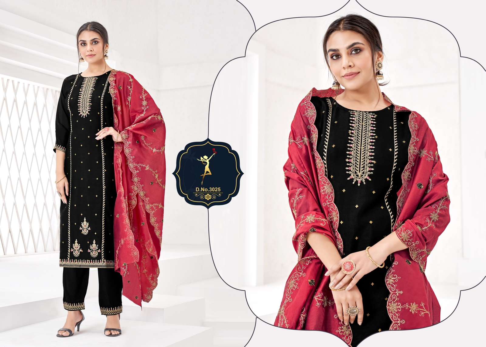 Four Roses 3025 to 3028 Series Readymade Dola Jacquard Suit Designs