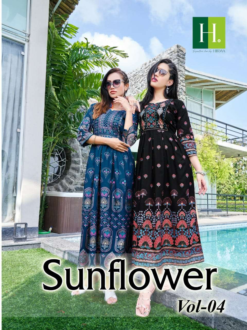 H Dot Hirwa Sunflower Vol 4 Fancy Rayon Kurti Gown Catalog Supplier