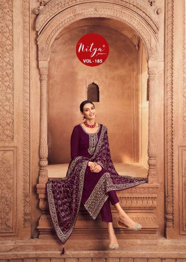 LT Fabrics nitya Vol 185 Party Wear georgette Straight Suit Collection