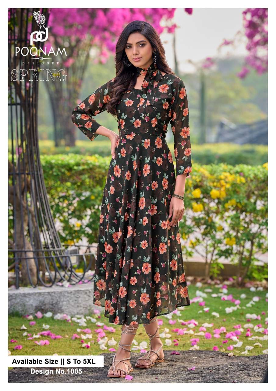 Poonam Spring Valley Fancy Printed Georgette Kurti Gown Collection
