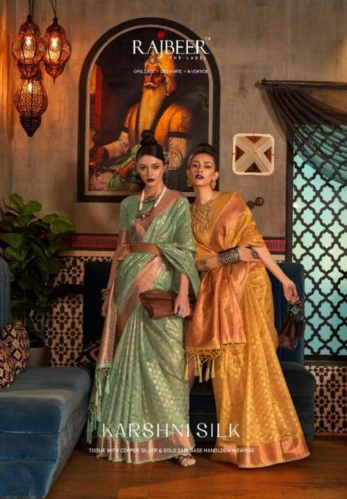 Rajbeer Karshni Silk 1001 To 1006 Weaving Silk Traditional Saree Catalog Exporter