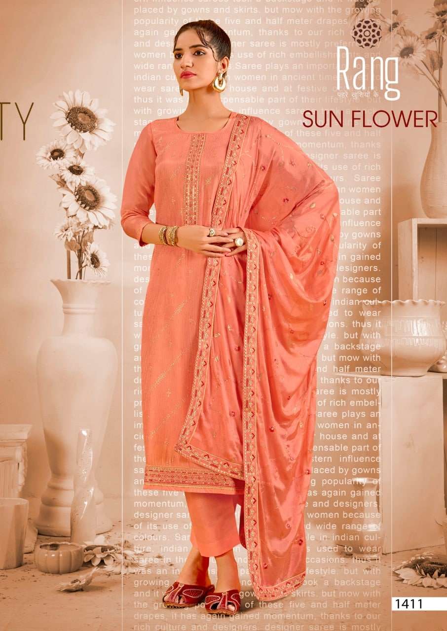 Rang Sun Flower Fancy Work Silk Festive Wear Salwar Suit Exporter