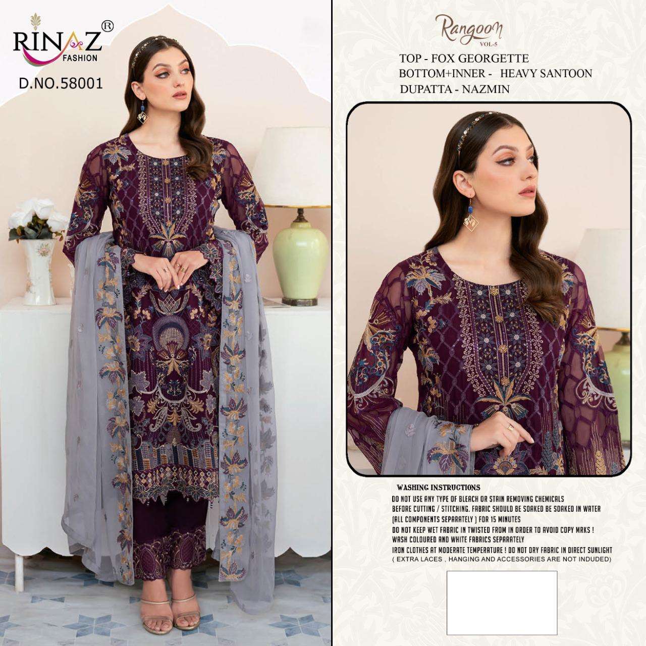 Rinaz Rangoon Vol 5 Heavy Work Partywear Pakistani Suit Catalog Dealer