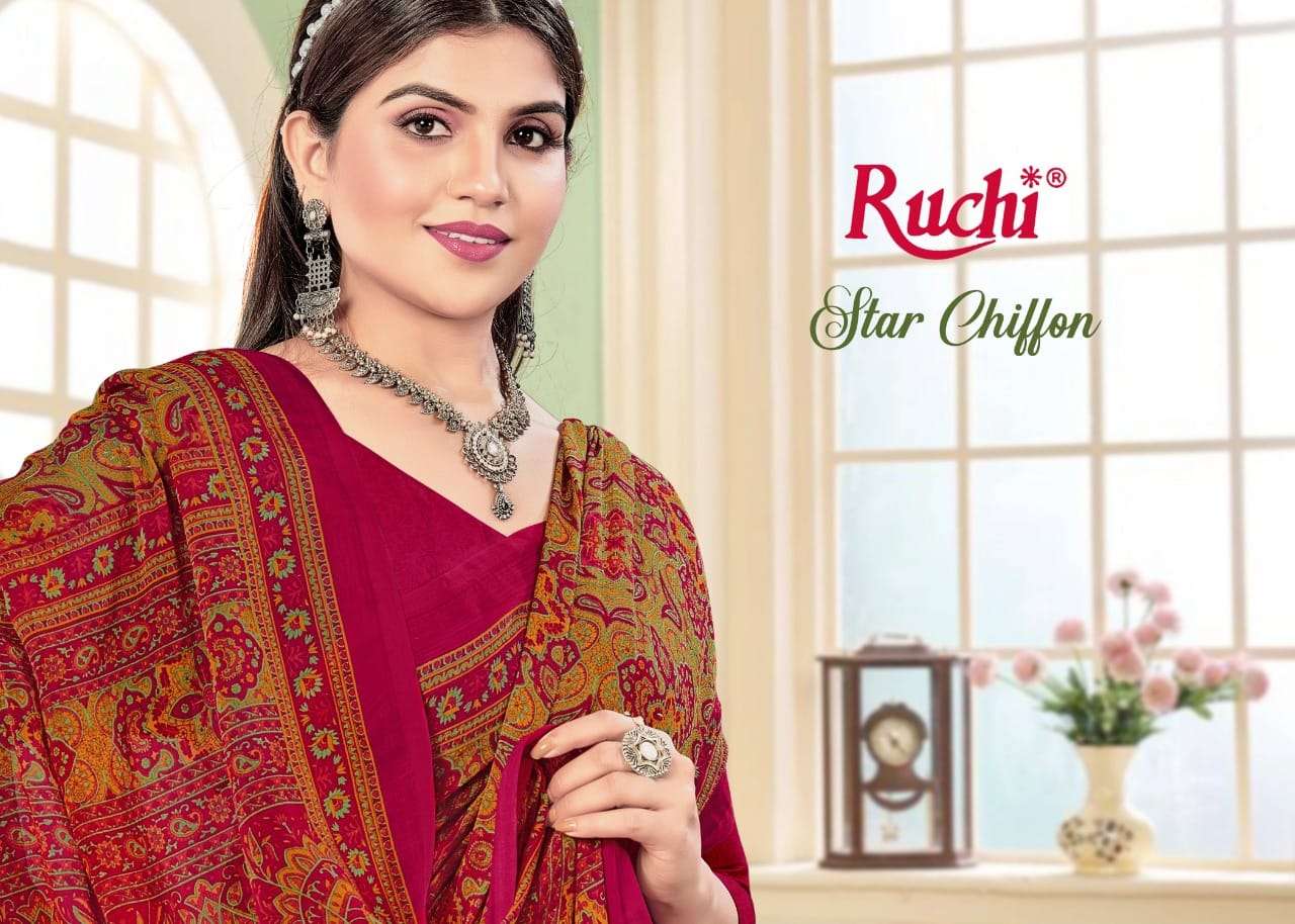 Ruchi Saree Star Chiffon 86th Edition Fancy Print Georgette Saree Catalog Exporter