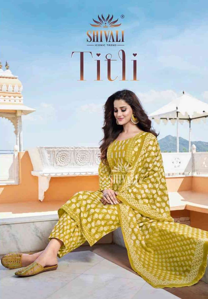 Shivali Titli Stylish Silk Kurti Pent Dupatta New Collection Exporter