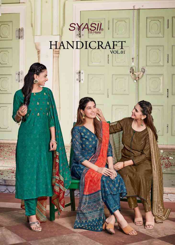 Syasii Handicraft Vol 1 Pure Chanderi Festive Collection Kurti Pent Dupatta Set Dealers