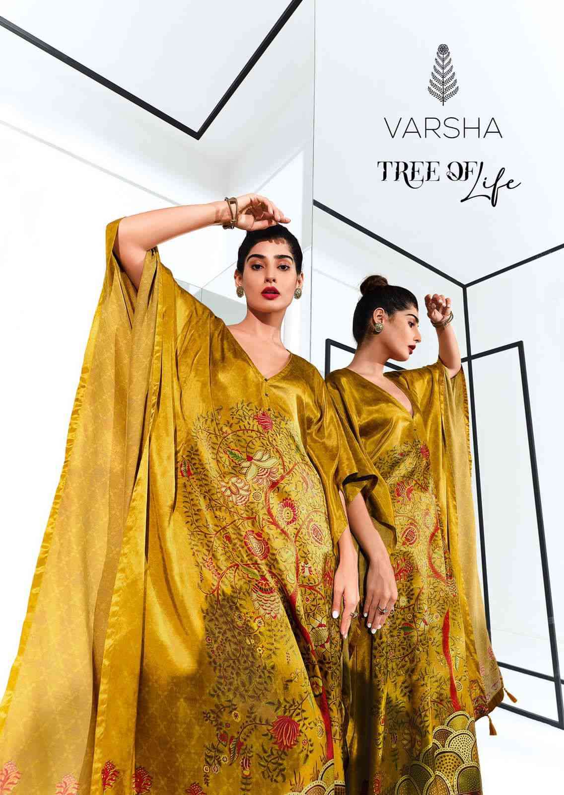 Varsha Tree of Life Exclusive Gaji Silk Designer kaftan Set Collection