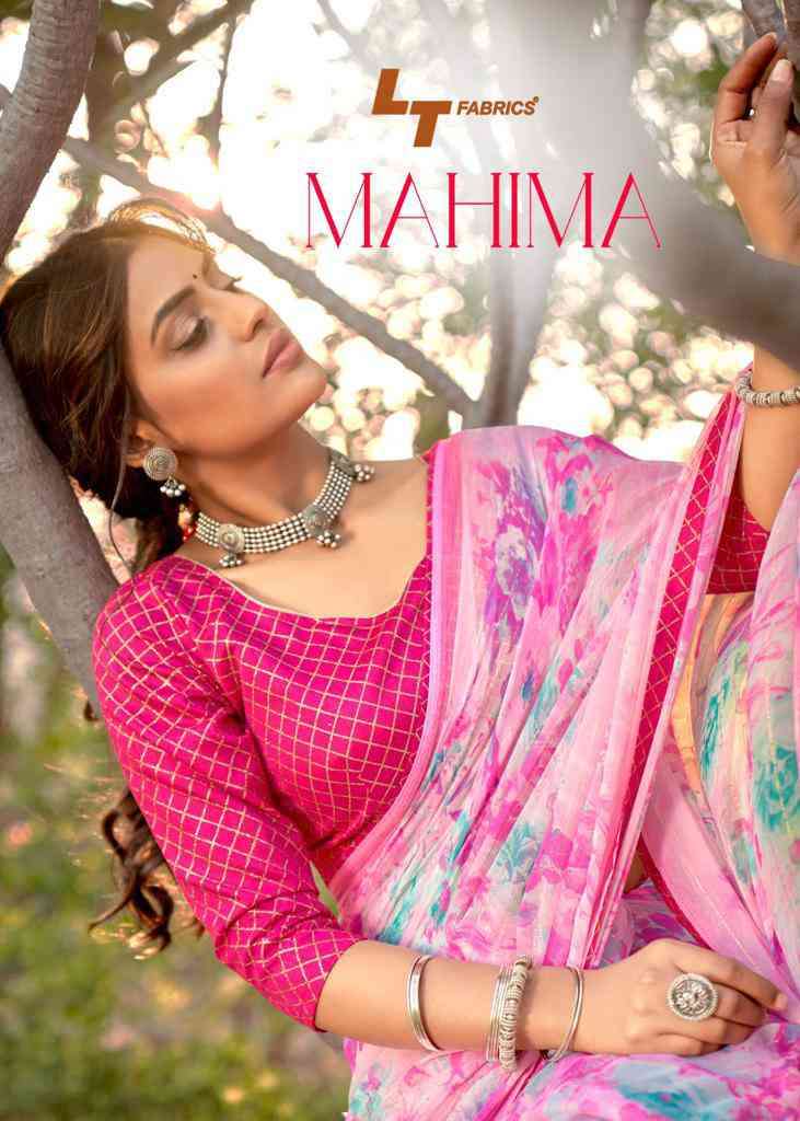 Lt Fabrics Mahima Flower Print Fancy Chiffon Saree Catalog Wholesaler