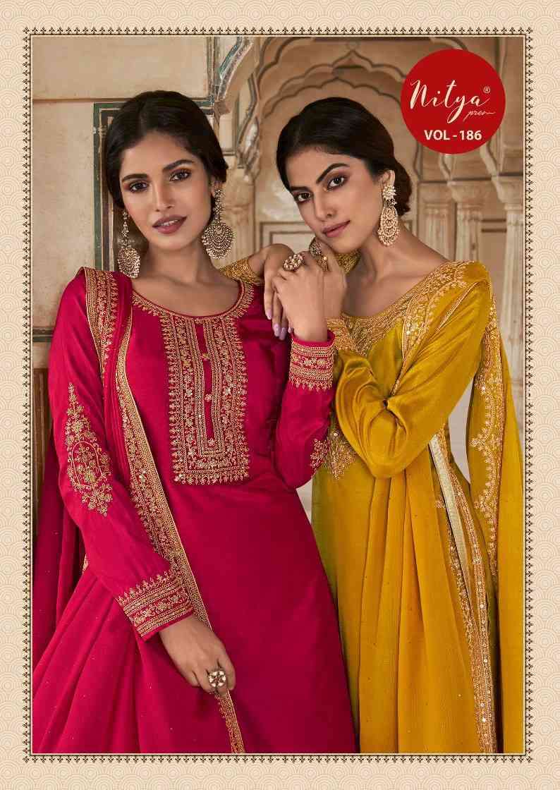 LT fabrics Nitya Vol 186 Fancy Dola Silk Salwar Suit Catalog Supplier