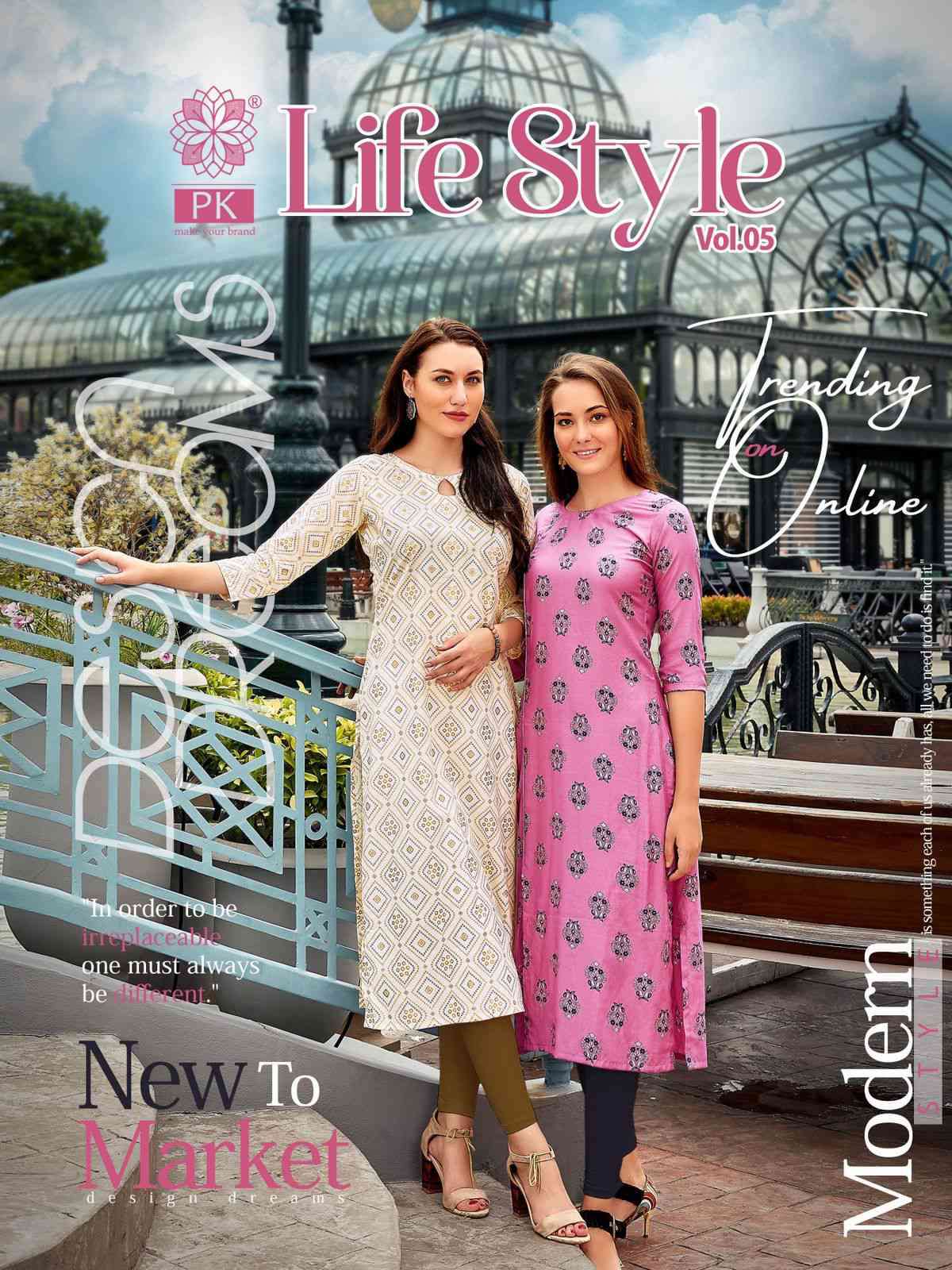 Pk Life Style Vol 5 Heavy Rayon Fancy Casual Kurti Collection Supplier