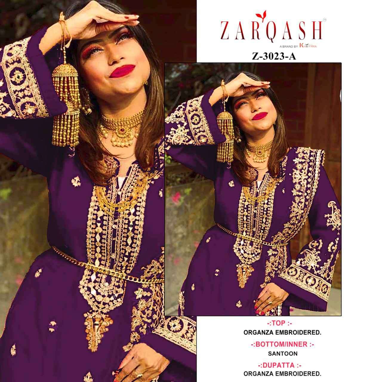 Zarqash Z 3023 Colors Pakistani Designer Suit Dealer