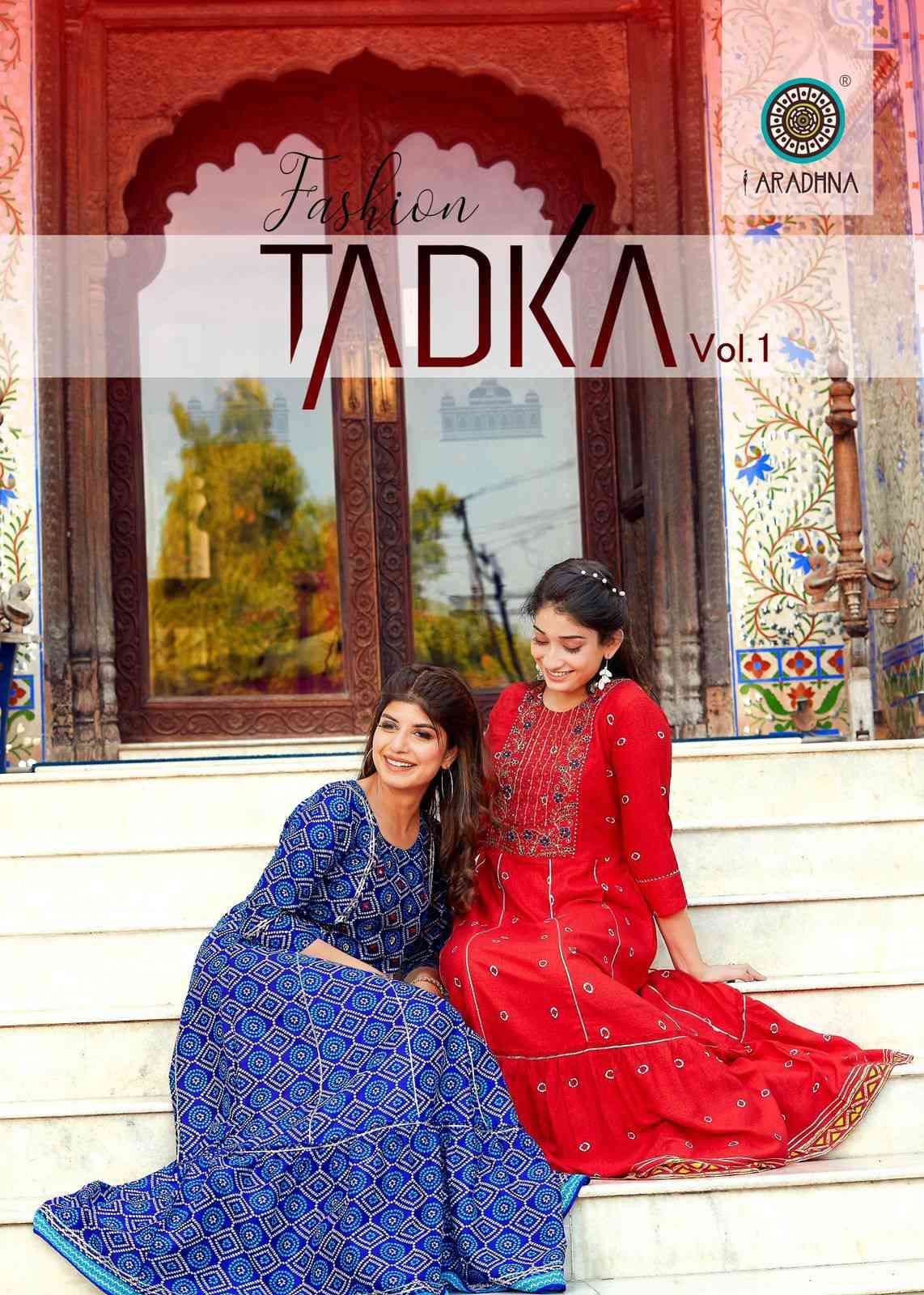 Aradhna Fashion Tadka Vol 1 Fancy Rayon Print Long Flair Kurti Supplier