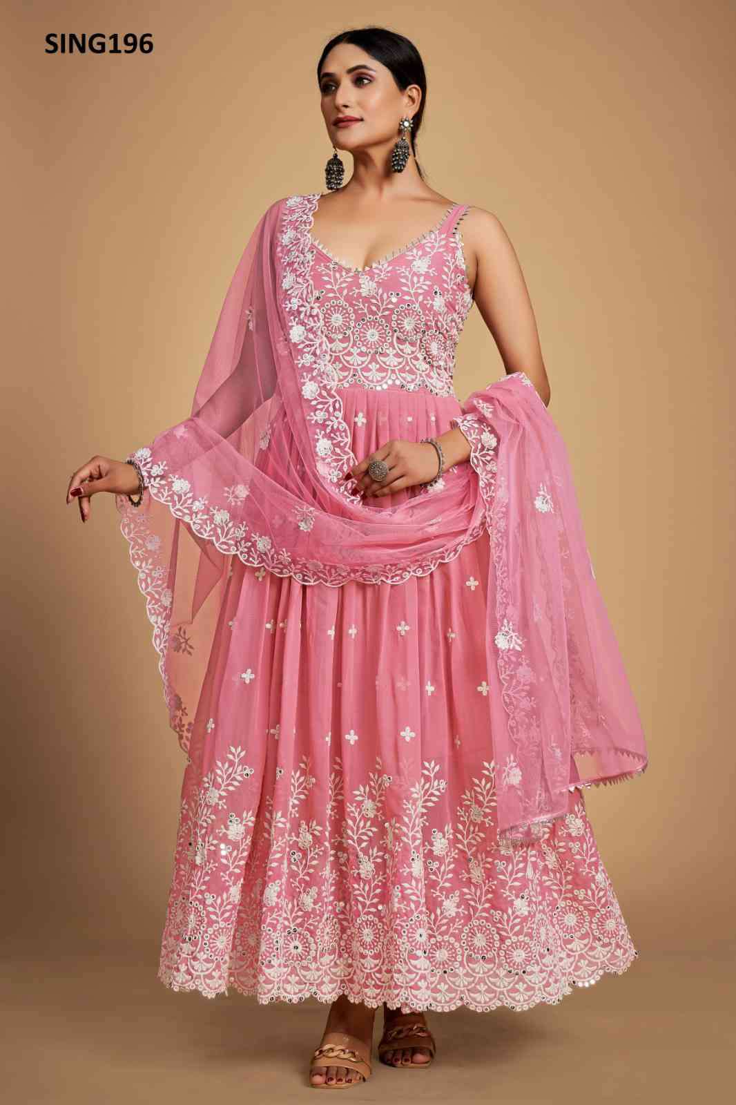 Arya Designs Sing196 Partywear Pink Anarkali Dress Supplier